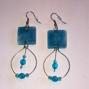 Silver Tone & Blue Acrylic Beaded Dangling Boho Pierced Earrings